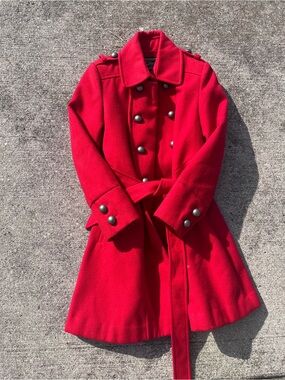 Rothschild Bright Red Double-Breasted Belted Pea Coat